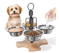 Gamelle Chat, Gamelles Surélevées avec 4 Ø14 Cm Gamelles en Acier Inoxydable, 3 Hauteurs Réglables, Gamelle Chat Surélevée avec Support Et Base Antidérapante, Chien pour Chats Et Chiens