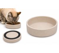 Gamelle Chat - Kaunis Ronde Beige - Gamelle Nourriture et Eau en Bambou - Antidérapante - 250 ML - Flamingo