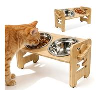 Gamelle Chat Surélevée avec Support en Bois, Double Gamelle pour Chat et Petit Chien, Gamelles Élevée Réglable avec 2 Bols en Acier Inoxydable, Station d’Alimentation Antidérapante