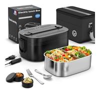Gamelle Chauffante, 100 W Lunch Box Chauffante Electrique, 1,5 L Gamelle Isotherme pour Repas Chaud, 12V/24V/220V Boite Repas pour Voiture Camion Bureau, Gamelle Chauffante Allume Cigare, Noir