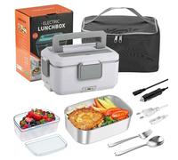 Gamelle Chauffante 2.5L - 12V 24V 220V Boîte à Lunch Electrique - Acier inoxydable amovible -Portable - avec Sac Fourchette Cuillère