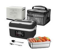 Gamelle Chauffante avec Batterie, 1L amovible en acier inoxydable, Lunch box Chauffante avec Chauffage Programmable, Rechargeable Lunch Box Chauffante Electrique pour Voyage,Bureau,École,Voiture (A)