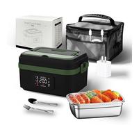 Gamelle Chauffante Avec Batterie, Lunch Box Chauffante Batterie Rechargeable, Acier Inoxydable 1,3 L,Multifonctionnel,Avec Minuterie,Vaisselle,Grande Capacité Et Longue Durée De Vie De La Batterie (E)