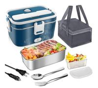 Gamelle Chauffante Electrique 1.8L, Lunch Box Chauffante 100W Chauffage Rapide, 12V/24V & 220V/240V, Boîte Repas Isotherme avec Sac et Accessoires, Facile à Nettoyer pour Maison, Bureau et Voiture