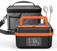 Gamelle Chauffante, Lunch box Chauffante avec Chauffage Programmable, 4*4000mAh Rechargeable Batterie, Minuterie, Boite Chauffante Repas à Séparateurs Amovibles, pour Voyage et Bureau (Noir)