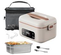 Gamelle Chauffante,Lunch Box Chauffante Electrique, 1L Gamelle Isotherme pour Repas Chaud, Boite Repas pour Voiture Camion Bureau,Rechargeable Lunch Box Électrique avec Minuterie et Fonction (Blanc)