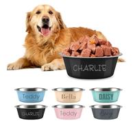 Gamelle Chien Personnalisable avec Gravure - Bol Acier Inoxydable Double paroi antidérapant pour Chat - Écuelle pour Animaux Cadeau Original Pratique Eau Nourriture (Noir)