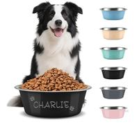 Gamelle Chien Personnalisée Acier Inoxydable - Bol Gravé Antidérapant pour Chien Et Chat - Petit Moyen Grand Format - Cadeau Personnalisé Chien (Noir)