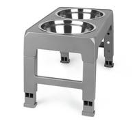 Gamelle Chien Surelevee de 3 Hauteurs Ajustables, 2 in 1 gamelle surelevee pour Chien avec gamelle Chien Anti eclaboussure et gamelle Chien INOX, Convient aux Petits, 22/26/28 cm-44 * 24 * 8 cm-Gris