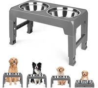 Gamelle Chien Surelevee de 3 Hauteurs Ajustables, 2 in 1 gamelle surelevee pour Chien avec gamelle Chien Anti eclaboussure et gamelle Chien INOX, Convient aux Petits, 22/26/28 cm-44 * 24 * 8 cm-Gris
