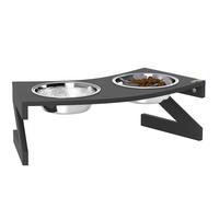 Pawhut Gamelle chien surélevée – 2 bols inox 1L, tapis d'alimentation lente, petit/moyen, noir