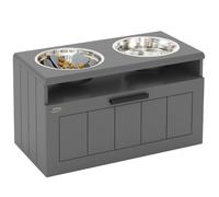 Gamelle chien surélevée - PawHut - bols anti-glouton & eau, tiroir de rangement, pour grands chiens - bois acier - 60x30x35cm - gris