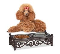 Gamelle chiens style antique double écuelle antiquités fonte fer forgé 2x bols 250 ml, marron