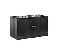 PawHut Gamelle double surélevée Armoire 2-en-1 2 portes 2 bols inox MDF noir 60x30x35,5cm