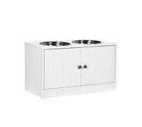 PawHut Gamelles Chiens surélevées gamelle Double Chien Chat Porte-gamelles 60 x 30 x 35,5 cm 2 gamelles 2L Acier INOX incluses Bois Blanc