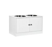 PawHut Gamelle Surélevée Double en Bois Blanc Grande Capacité avec 2 Bols Inox 2L pour Chiens/Chats | Aosom France