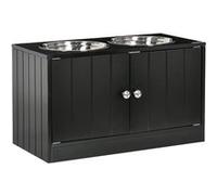Gamelle double chien chat - porte-gamelles surélevé armoire 2 en 1 - 2 portes, 2 gamelles - acier inox. MDF noir Noir G