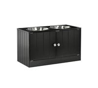 Gamelle Double Chien Chat - Porte-Gamelles Surélevé Armoire 2 En 1 - 2 Portes, 2 Gamelles - Acier Inox. Mdf Noir