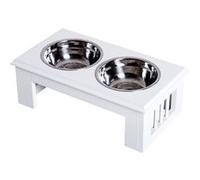 Pawhut Porte-gamelles surélevé double – 2 gamelles inox 0,9 L – Bois blanc 44×24×15 cm