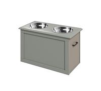 PawHut Gamelles Chiens surélevées gamelle Double Chien Chat Porte-gamelles surélevé dim. 60L x 30l x 41H cm 2 gamelles 2L poignées Coffre Bois Gris