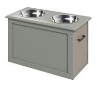 Gamelle double chien chat Porte-gamelles surélevé dim. 60L x 30l x 41H cm 2 gamelles poignées coffre MDF gris