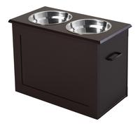 Gamelle Double Chien Chat Porte-Gamelles Surélevé Dim. 60l X 30l X 41h Cm 2 Gamelles Poignées Coffre Mdf Chocolat
