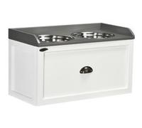 PawHut Gamelles Chiens Surélevées - Porte-gamelles surélevé Chat Rangement 2 en 1 - tiroir, 2 gamelles 2L - en Acier INOX. et Bois Blanc Gris