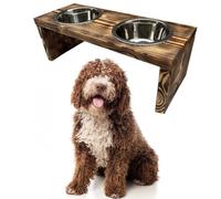 Gamelle double en bois surélevée pour chien et chat - Fabriquée à la main - 50 x 19,5 x 17,5 cm - 0,9 l