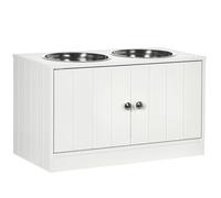 PawHut Gamelles Chiens surélevées gamelle Double Chien Chat Porte-gamelles 60 x 30 x 35,5 cm 2 gamelles 2L Acier INOX incluses Bois Blanc