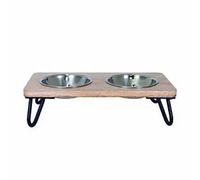 Gamelle double pour chien Difac Wooden Marron 2x700 ml