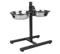 Gamelle double pour chiens - JEOBEST - Réglable en hauteur - Capacité 1 8L - Acier inoxydable noir
