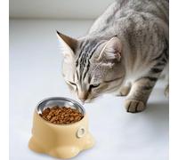 Gamelle élégante en acier inoxydable amovible avec couvercle de support pour chat d'intérieur (jaune, 10 x 18 cm)