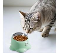 Gamelle élégante en acier inoxydable amovible avec couvercle de support pour chat d'intérieur (vert clair, 10 x 18 cm)