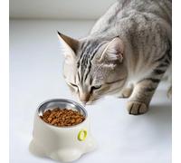 Gamelle élégante pour chat en acier inoxydable amovible avec couvercle de support pour chat d'intérieur (beige, 10 x 18 cm)