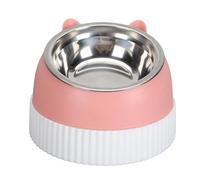 Gamelle Élevée pour Chat, Bol Double en Plastique PP, Inclinaison 15°, Anti - Glisse - Design Ergonomique, Protection du Cou, Alimentation Lente pour Chats et Chiots (Rose)