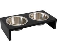 Gamelle kobushi Twin Gamelle pour chien Gamelle d'eau Gamelle en acier inoxydable avec support en bois Noir 2 x 220 ml