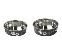 Gamelle noire en acier inox anti-dérapante avec motifs karlie pour chiens diamètre 17 cm contenance 800 ml G