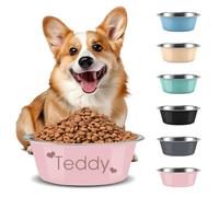 Gamelle Personnalisée pour Chien, Gravure Laser Nom/Logo Acier Inoxydable Antidérapante pour Chiens Chats, 3 Tailles 6 Couleurs (Rose)