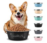 Gamelle Personnalisée pour Chien, Gravure Laser Nom/Logo Acier Inoxydable Antidérapante pour Chiens Chats, 3 Tailles 6 Couleurs (Noir)