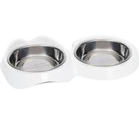Gamelle pour chat - CATIT - PIXI - 2 x 200ml - Double - Bols en acier inoxydable amovibles - Blanc