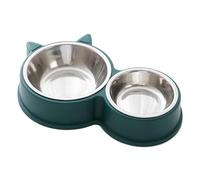 Gamelle pour Chat en Acier Inoxydable, Ensemble pour Chat Double Monobloc Vert avec Coussinet de Pied antidérapant, Nourriture et Eau Amovibles pour Animaux de Compagnie pour Chats et Chiens (Vert)