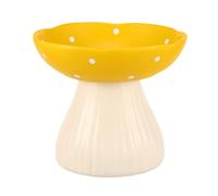 Gamelle pour chat en forme de champignon - 15 x 15 cm - Avec base de 12 cm de haut - Bol de nourriture pour chat sec - Gamelle d'eau pour chats à nez court et épais - Jaune