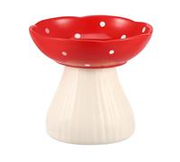 Gamelle pour chat en forme de champignon - 15 x 15 cm - Avec base de 12 cm de haut - Bol pour nourriture sèche - Gamelle d'eau pour chats à nez court et épais - Rouge