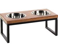 Gamelle pour Chien - Amovibles - antidérapant - avec Protection pour éviter de griffer Le Sol - matériau Extra-Fort - Bois et métal - 55 x 27 x 22-1.6L