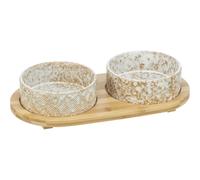 Trixie Ensemble gamelle pour chiens céramique bambou Blanc/Naturel 2 x 800 ml 39 x 8 x 20 cm