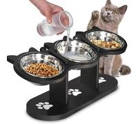 Gamelle pour Chien, Gamelle Chat, Gamelle Surélevée, Support Incliné à 15°, Hauteur Réglable, Gamelle Chien Surélevée avec 3 Bols en Acier Inoxydable, Gamelles Surélevées pour Petits Chiens et Chats