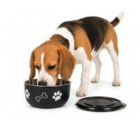 Flamingo Gamelle pour chien Kena inox noir et argent avec couvercle Taille M 800 ml