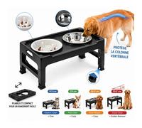 Gamelle pour Chien Surélevée, Support Pliable 4 Hauteurs avec 2 Bols, Rehausseur Porte Gamelle Haute Chat et Chiot
