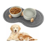 Gamelle Surélevée Chat avec Support en Bambou - Double Bol en Céramique 2x400ML et Tapis Antidérapant pour Chien de Petite et Moyenne Taille