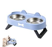 Gamelle surélevée en acier inoxydable pour chien et chat - Gamelle à bascule - Pour petits chiens et chats - Anti-déversements - Antidérapante - Avec 2 mangeoires - Bleu